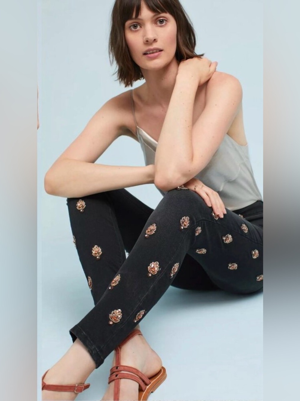NWOT Pilcro and the Letterpress Skinny Jeans with Embroidered Floral Motifs
